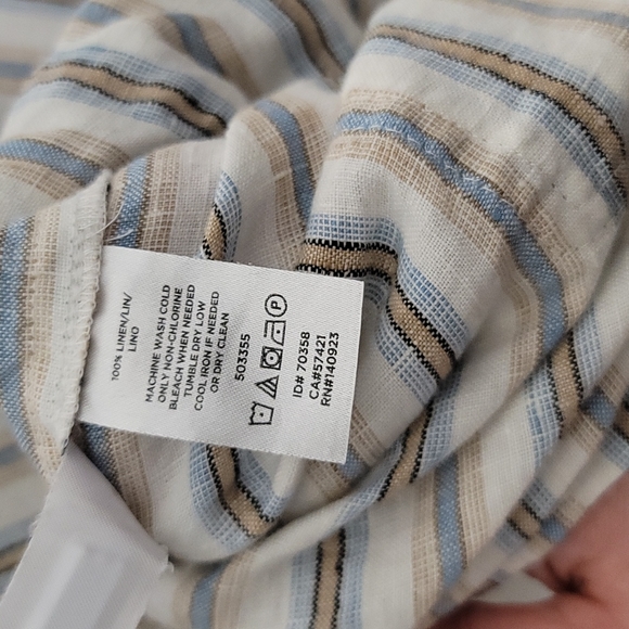 Lou & Grey 100% Linen Striped Blue, Tan & Ivory Sleeveless Romper Women's Medium - Picture 4 of 5